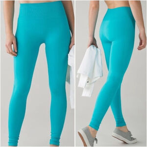 Lululemon 8 Zone In Tight Compression Leggings Peacock Teal Blue Full Length